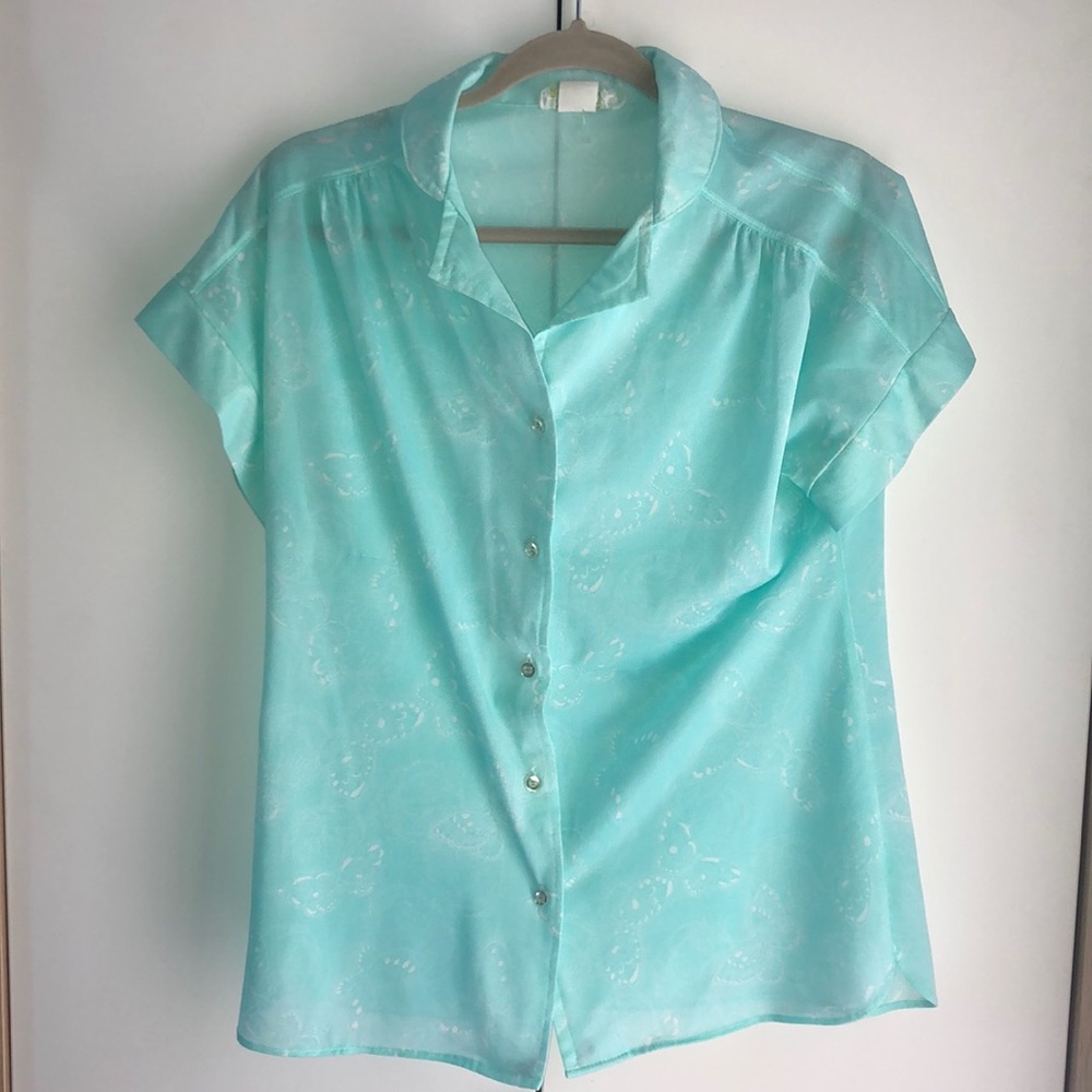 Vintage Polyester Butterfly Print Top M